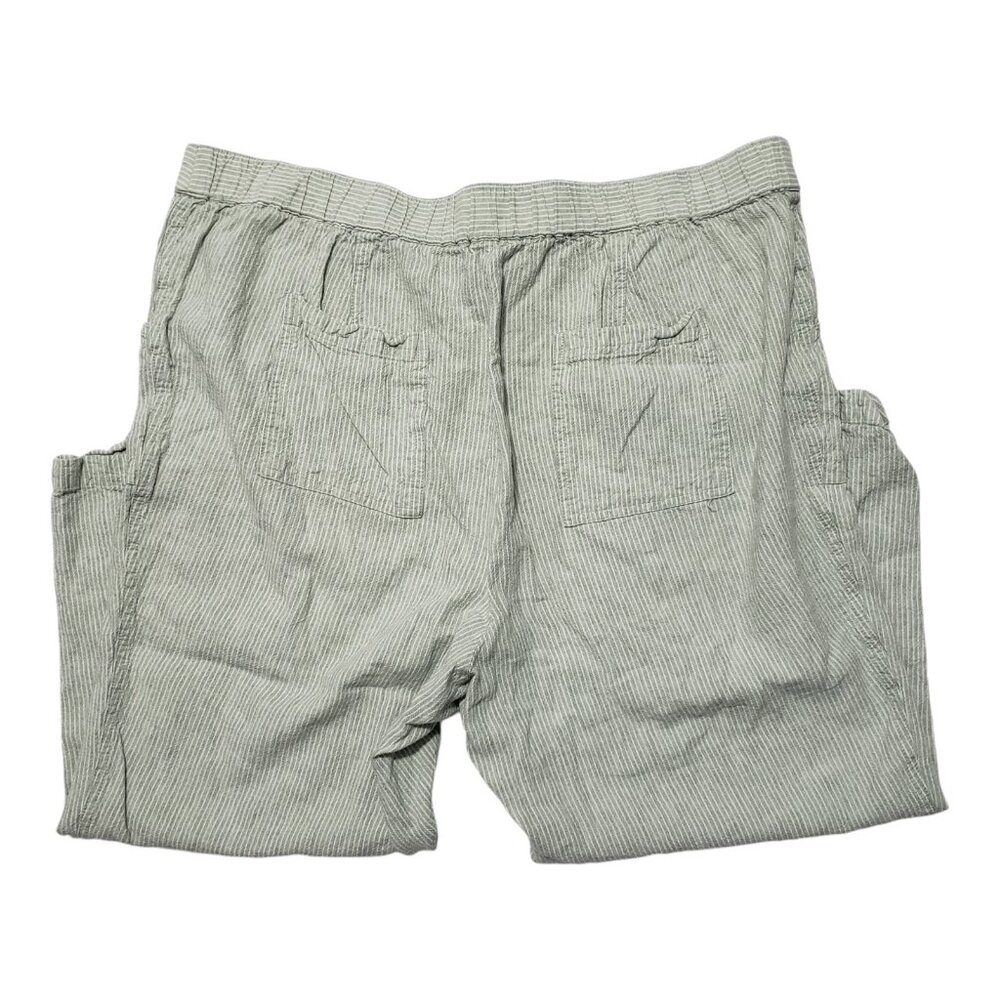 Sharagano Striped Capri Pants XL Linen Blend Stretch Green White Stripes